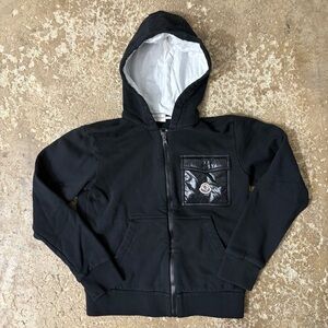 Moncler Kids Black Cotton Zip Up Hoodie Pocket Size 14A Designer Preppy USA Rare